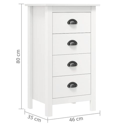 Buffet 4 Tiroirs En Pin Massif Blanc, Meuble De Rangement Moderne