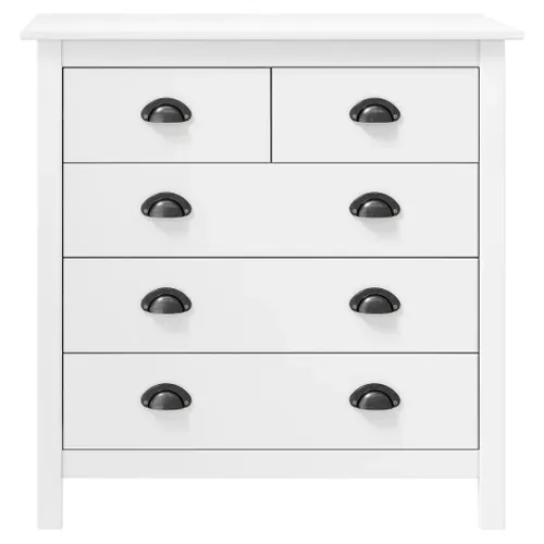 Buffet 5 Tiroirs En Pin Massif Blanc, Meuble De Rangement Moderne