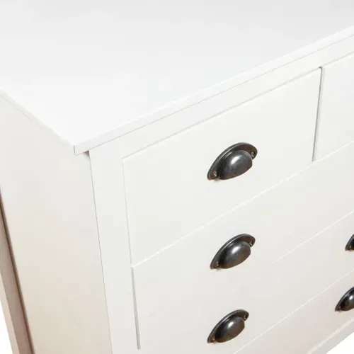 Buffet 5 Tiroirs En Pin Massif Blanc, Meuble De Rangement Moderne