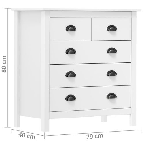 Buffet 5 Tiroirs En Pin Massif Blanc, Meuble De Rangement Moderne