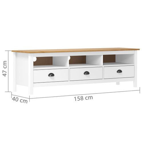 Meuble TV Hill Range Blanc 158x40x47 Cm Bois De Pin Solide
