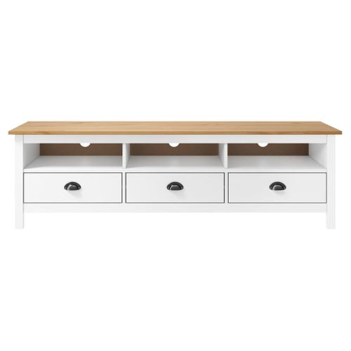 Meuble TV Hill Range Blanc 158x40x47 Cm Bois De Pin Solide