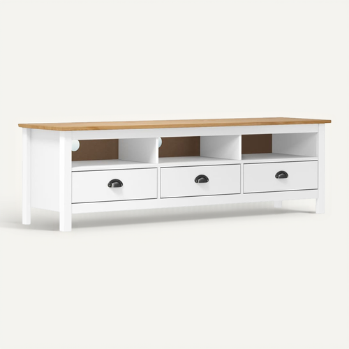 Meuble TV Hill Range Blanc 158x40x47 Cm Bois De Pin Solide