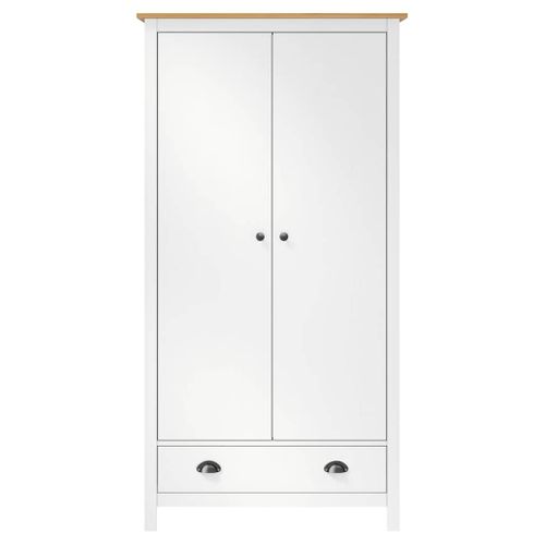 Armoire 2 Portes, 1 Tiroir, 1 étagère, En Pin Massif Blanc, Robuste, Avec Barre De Suspension