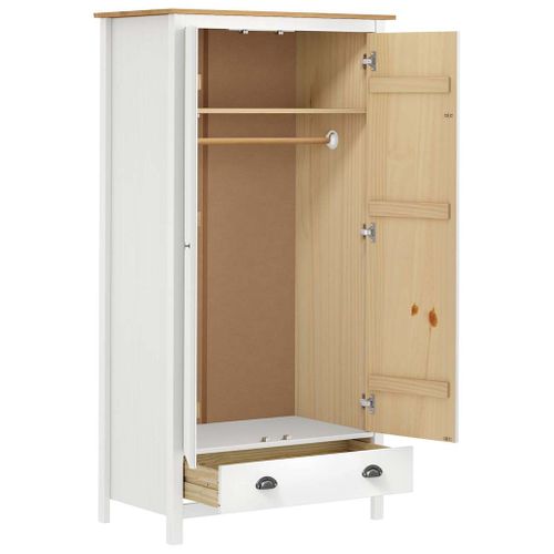 Armoire 2 Portes, 1 Tiroir, 1 étagère, En Pin Massif Blanc, Robuste, Avec Barre De Suspension