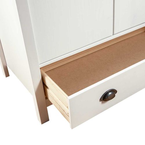 Armoire 2 Portes, 1 Tiroir, 1 étagère, En Pin Massif Blanc, Robuste, Avec Barre De Suspension