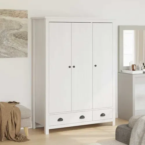 Garde-robe à 3 Portes Hill Blanc 127x50x170 Cm Bois Pin Solide