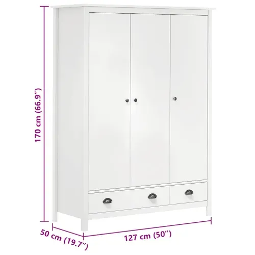 Garde-robe à 3 Portes Hill Blanc 127x50x170 Cm Bois Pin Solide