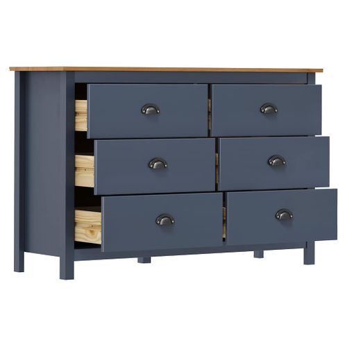Buffet "hill" Gris Avec 6 Tiroirs Profonds 125x40x80 Cm Bois De Pin Massif