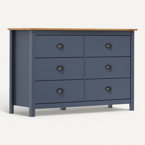Buffet "hill" Gris Avec 6 Tiroirs Profonds 125x40x80 Cm Bois De Pin Massif
