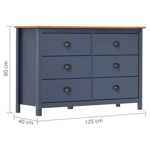 Buffet "hill" Gris Avec 6 Tiroirs Profonds 125x40x80 Cm Bois De Pin Massif