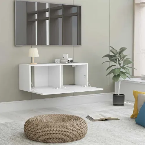 Meuble TV Blanc 80x30x30 Cm Bois Contreplaqué