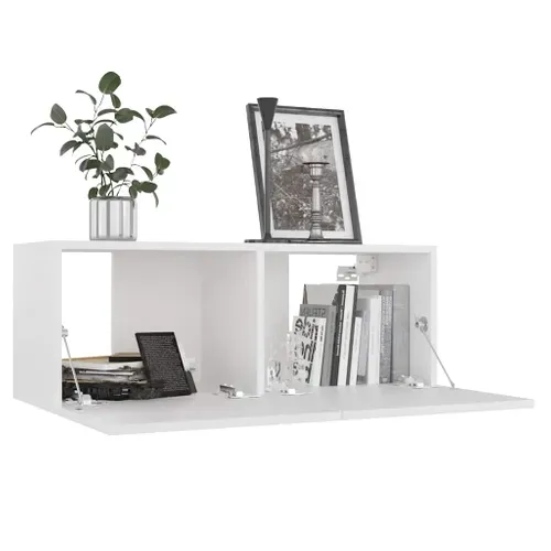 Meuble TV Blanc 80x30x30 Cm Bois Contreplaqué