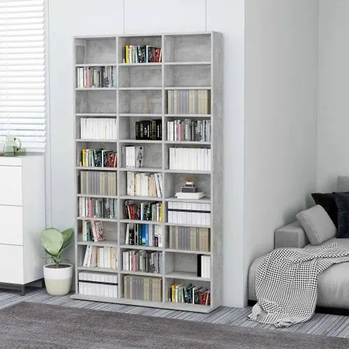 Armoire À Cd 102x16x177,5 Cm Bois Contreplaqué Gris Béton 30 Compartiments Ouverts
