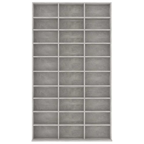 Armoire À Cd 102x16x177,5 Cm Bois Contreplaqué Gris Béton 30 Compartiments Ouverts