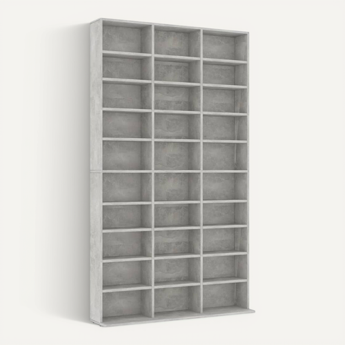 Armoire À Cd 102x16x177,5 Cm Bois Contreplaqué Gris Béton 30 Compartiments Ouverts