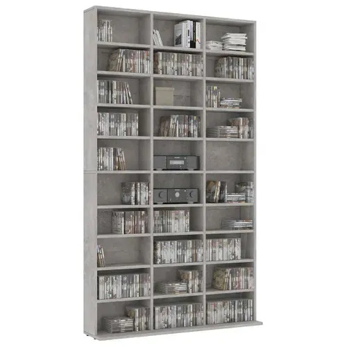 Armoire À Cd 102x16x177,5 Cm Bois Contreplaqué Gris Béton 30 Compartiments Ouverts