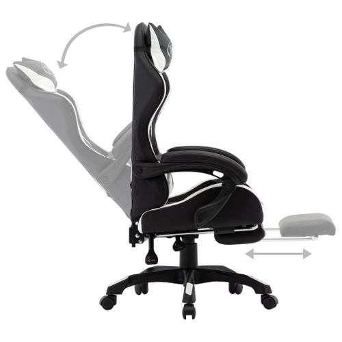 Fauteuil De Jeux Vidéo Et Repose-pied Blanc Et Noir Simili