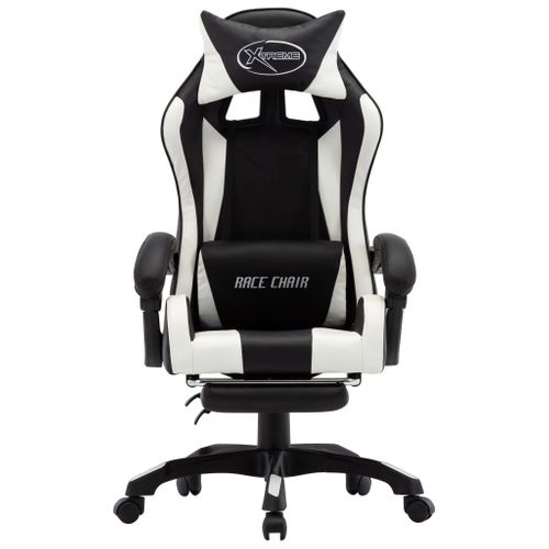 Fauteuil De Jeux Vidéo Et Repose-pied Blanc Et Noir Simili