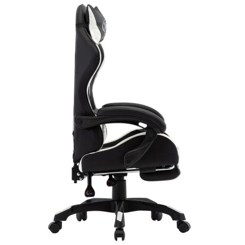 Fauteuil De Jeux Vidéo Et Repose-pied Blanc Et Noir Simili