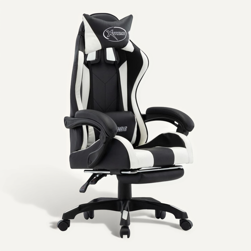 Fauteuil De Jeux Vidéo Et Repose-pied Blanc Et Noir Simili