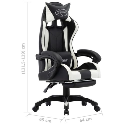 Fauteuil De Jeux Vidéo Et Repose-pied Blanc Et Noir Simili