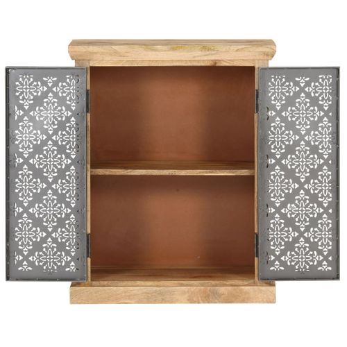 Buffet Avec Portes En Acier 60x35x75 Cm Bois De Manguier Solide
