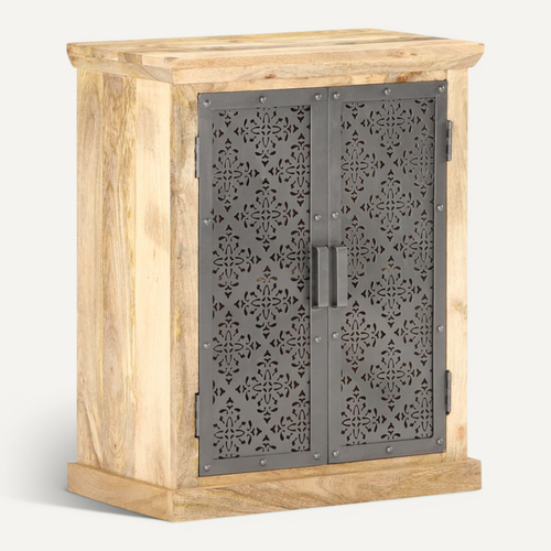 Buffet Avec Portes En Acier 60x35x75 Cm Bois De Manguier Solide