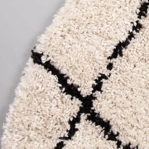 Tapis Rond à Poils Longs - Grand Lines Crème/noir - Rond - D. 200 Cm