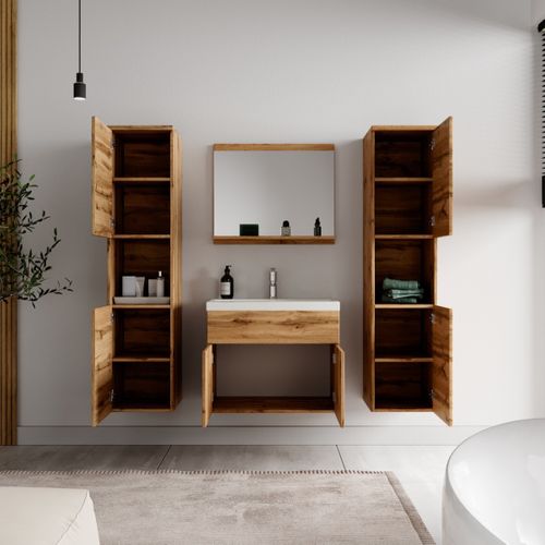 Meuble De Salle De Bain Montreal XL 60 Cm Lavabo Chene   Armoire De Rangement Meuble Lavabo Evier