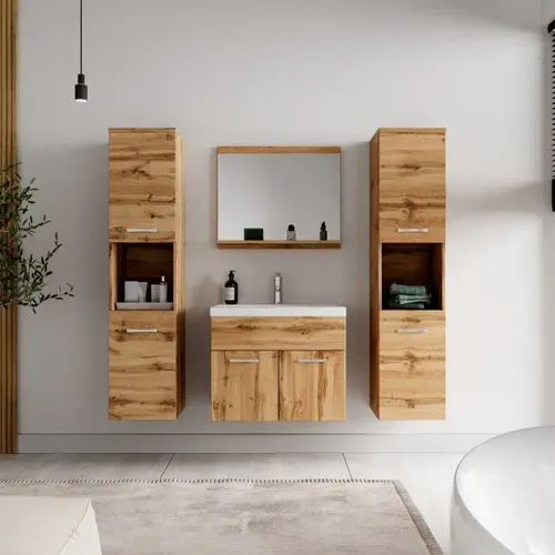 Meuble De Salle De Bain Montreal XL 60 Cm Lavabo Chene   Armoire De Rangement Meuble Lavabo Evier