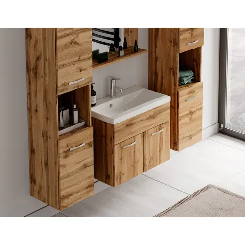 Meuble De Salle De Bain Montreal XL 60 Cm Lavabo Chene   Armoire De Rangement Meuble Lavabo Evier
