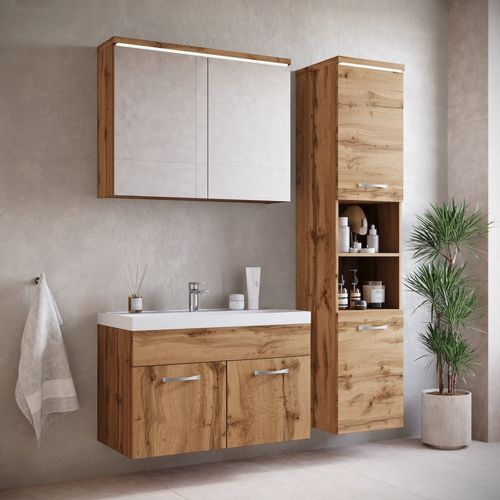Meuble De Salle De Bain De Paso 80 X 40 Cm Lavabo Chene – Armoire De Rangement Meuble Lavabo