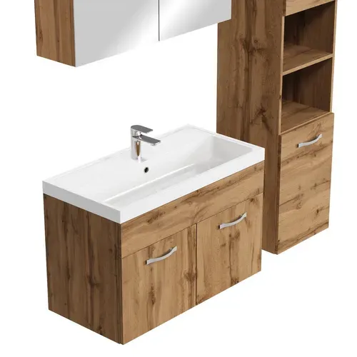 Meuble De Salle De Bain De Paso 80 X 40 Cm Lavabo Chene – Armoire De Rangement Meuble Lavabo