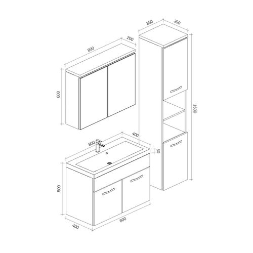 Meuble De Salle De Bain De Paso 80 X 40 Cm Lavabo Chene – Armoire De Rangement Meuble Lavabo