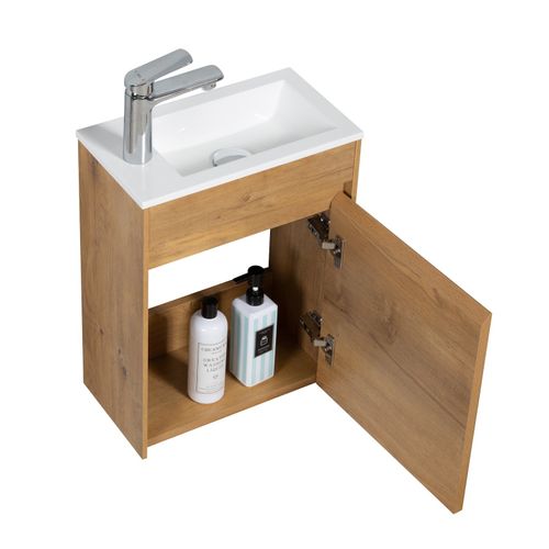 Meuble Lave-mains Badplaats Sinta 40 Cm – Marron Noyer, 1 Porte, MDF, Neuf Sous Emballage