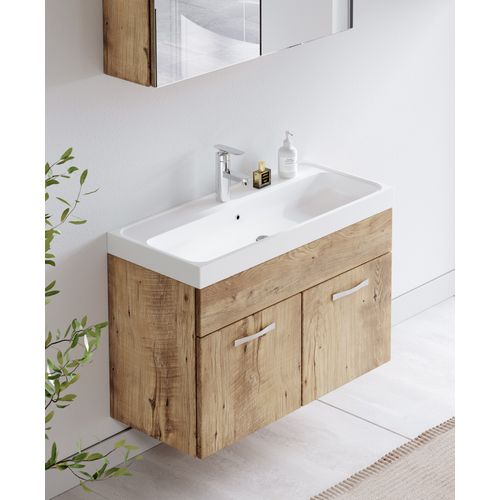 Meuble Vasque Paso - 80 X 40 Cm Avec Lavabo Et Miroir - Chêne Châtaignier