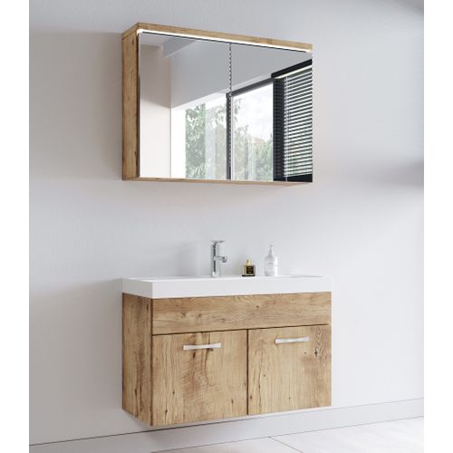 Meuble Vasque Paso - 80 X 40 Cm Avec Lavabo Et Miroir - Chêne Châtaignier