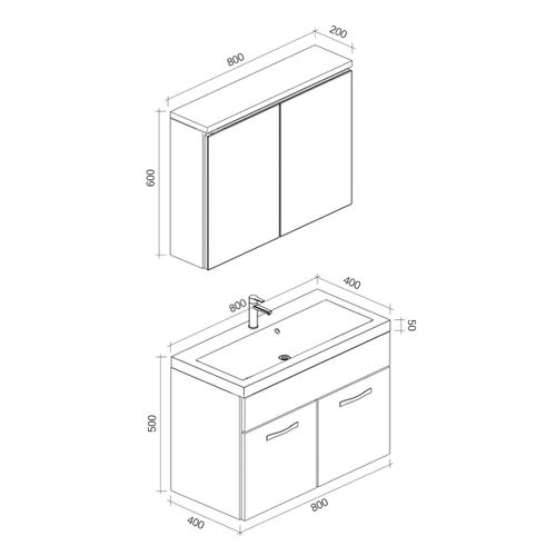 Meuble Vasque Paso - 80 X 40 Cm Avec Lavabo Et Miroir - Chêne Châtaignier