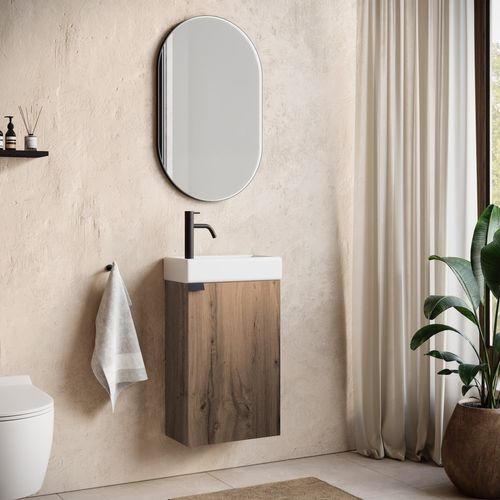 Meuble Lave-mains Apollo Badplaats 40x22 Cm - Béton - Avec Miroir LED - Neuf