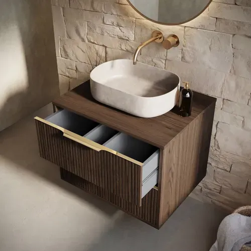 Meuble Sous Vasque Rimini 60 Cm Noyer Brun Meuble De Salle De Bain Avec Tiroirs