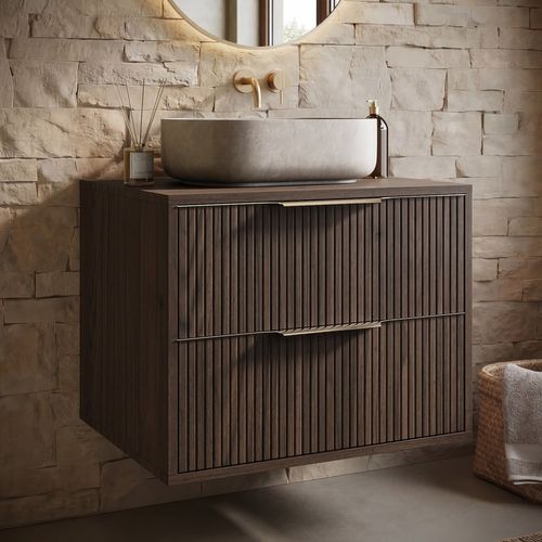 Meuble Sous Vasque Rimini 60 Cm Noyer Brun Meuble De Salle De Bain Avec Tiroirs