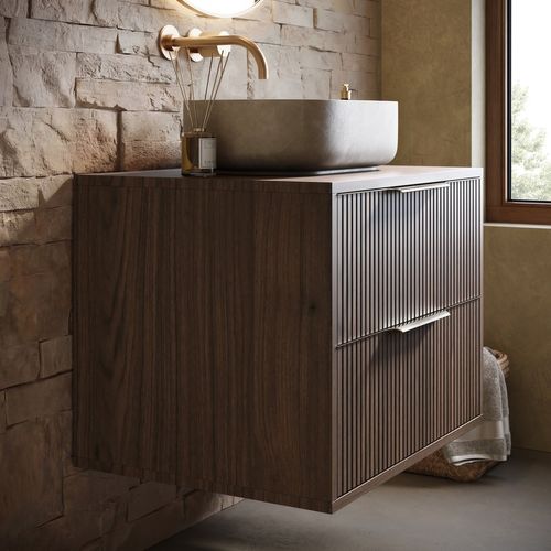 Meuble Sous Vasque Rimini 60 Cm Noyer Brun Meuble De Salle De Bain Avec Tiroirs