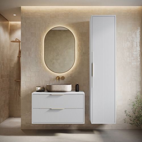 Meuble Sous Vasque Rimini 80 Cm Blanc Mat Meuble De Salle De Bain Avec Colonne