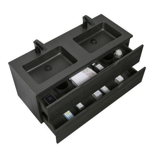 Meuble De Salle De Bain Set Cairo 120 X 48 Cm   Chêne Noir   Meuble De Salle De Bain Avec Lavabo