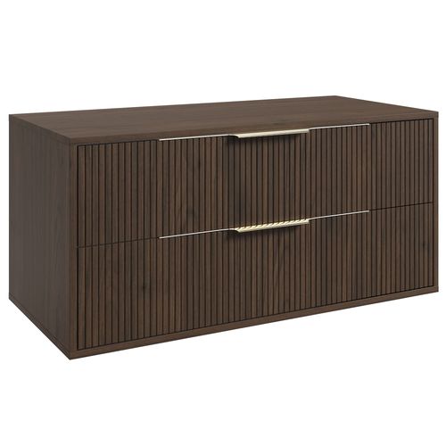 Meuble Sous Vasque Rimini 100 Cm – Noyer Brun – Meuble De Salle De Bain Suspendu Avec 2 Tiroirs