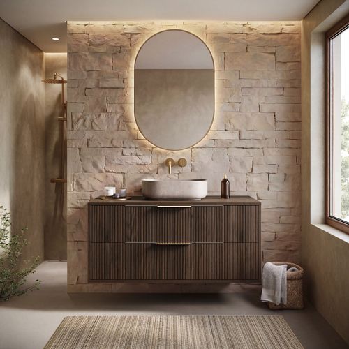 Meuble Sous Vasque Rimini 100 Cm – Noyer Brun – Meuble De Salle De Bain Suspendu Avec 2 Tiroirs