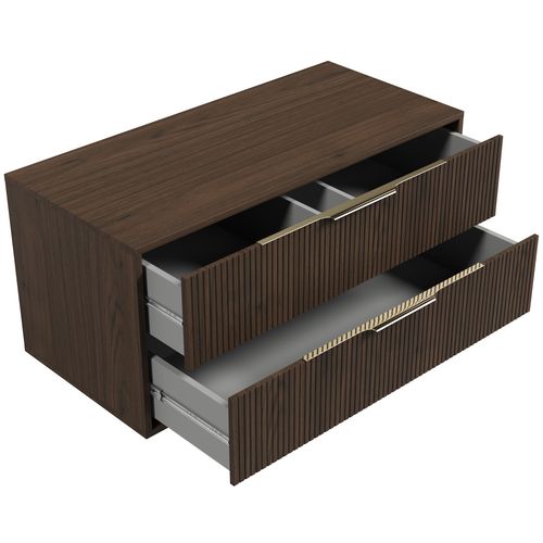Meuble Sous Vasque Rimini 100 Cm – Noyer Brun – Meuble De Salle De Bain Suspendu Avec 2 Tiroirs