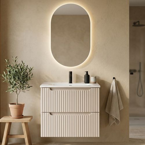 Meuble De Salle De Bain Nova 60 Cm – Cashmere – Meuble Vasque Suspendu Avec 2 Tiroirs