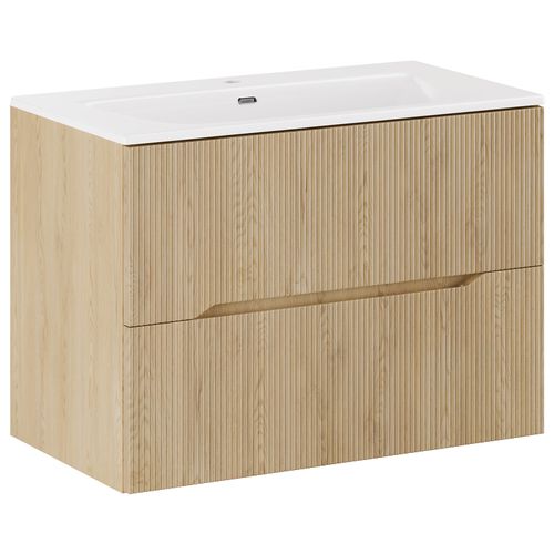 Meuble De Salle De Bain Nova 80 Cm – Chêne – Meuble Vasque Suspendu Avec 2 Tiroirs